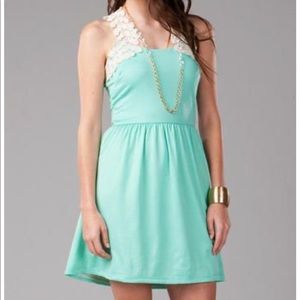 Francesca’s Collections Loxley Crochet Trim Dress “Dina Be” in Mint Green